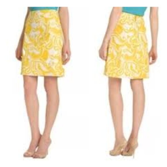 Kate Spade Skirt The Rules Yellow and White Swirl Pencil Skirt Sz 6 - Picture 1 of 6